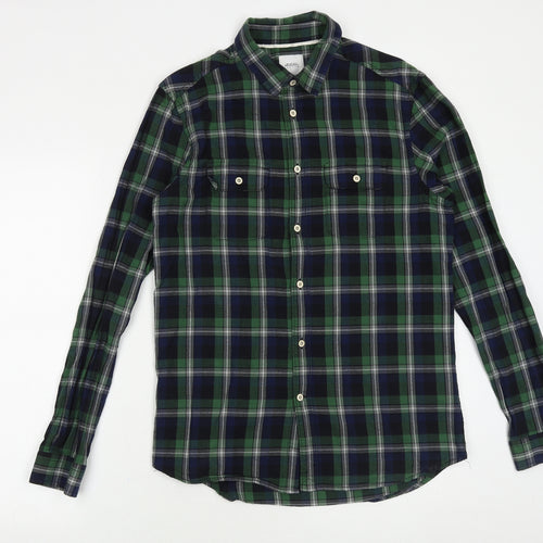 Burton Mens Green Plaid Cotton Button-Up Size M Collared Button