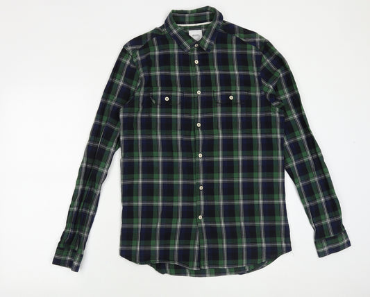 Burton Mens Green Plaid Cotton Button-Up Size M Collared Button