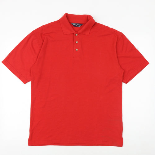 James Jordan Mens Red Cotton Polo Size M Collared Button