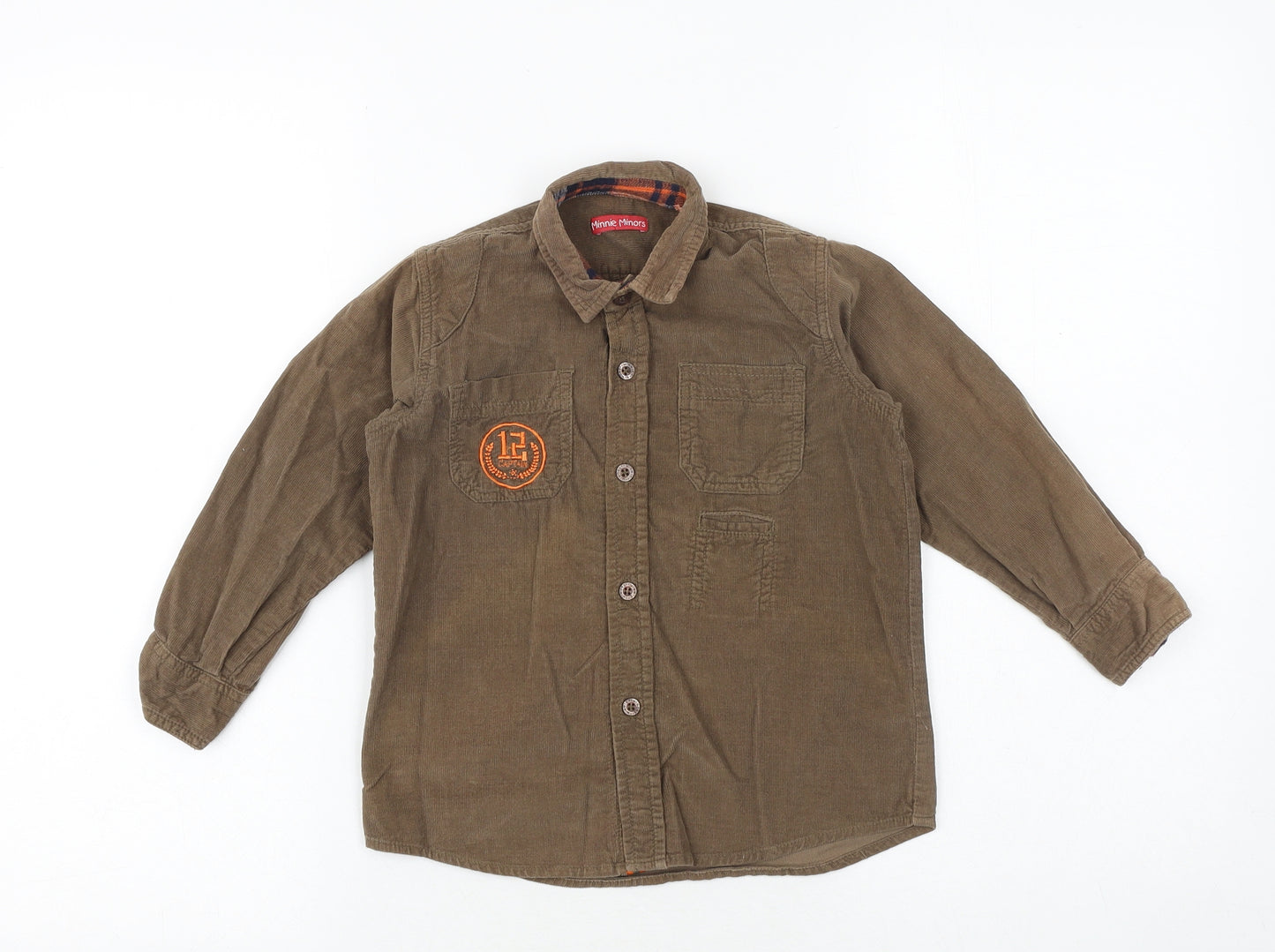 Minnie Minors Boys Brown 100% Cotton Basic Button-Up Size 3-4 Years Collared Button