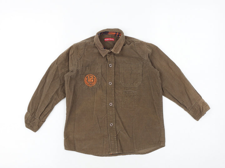 Minnie Minors Boys Brown 100% Cotton Basic Button-Up Size 3-4 Years Collared Button