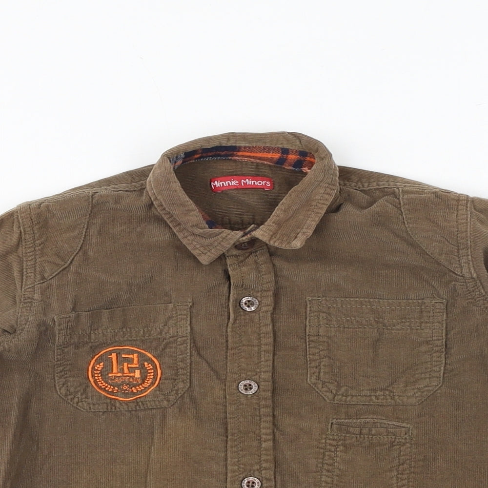 Minnie Minors Boys Brown 100% Cotton Basic Button-Up Size 3-4 Years Collared Button