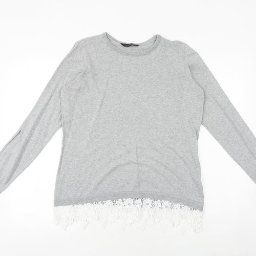 Dorothy Perkins Womens Grey Round Neck Cotton Pullover Jumper Size 14