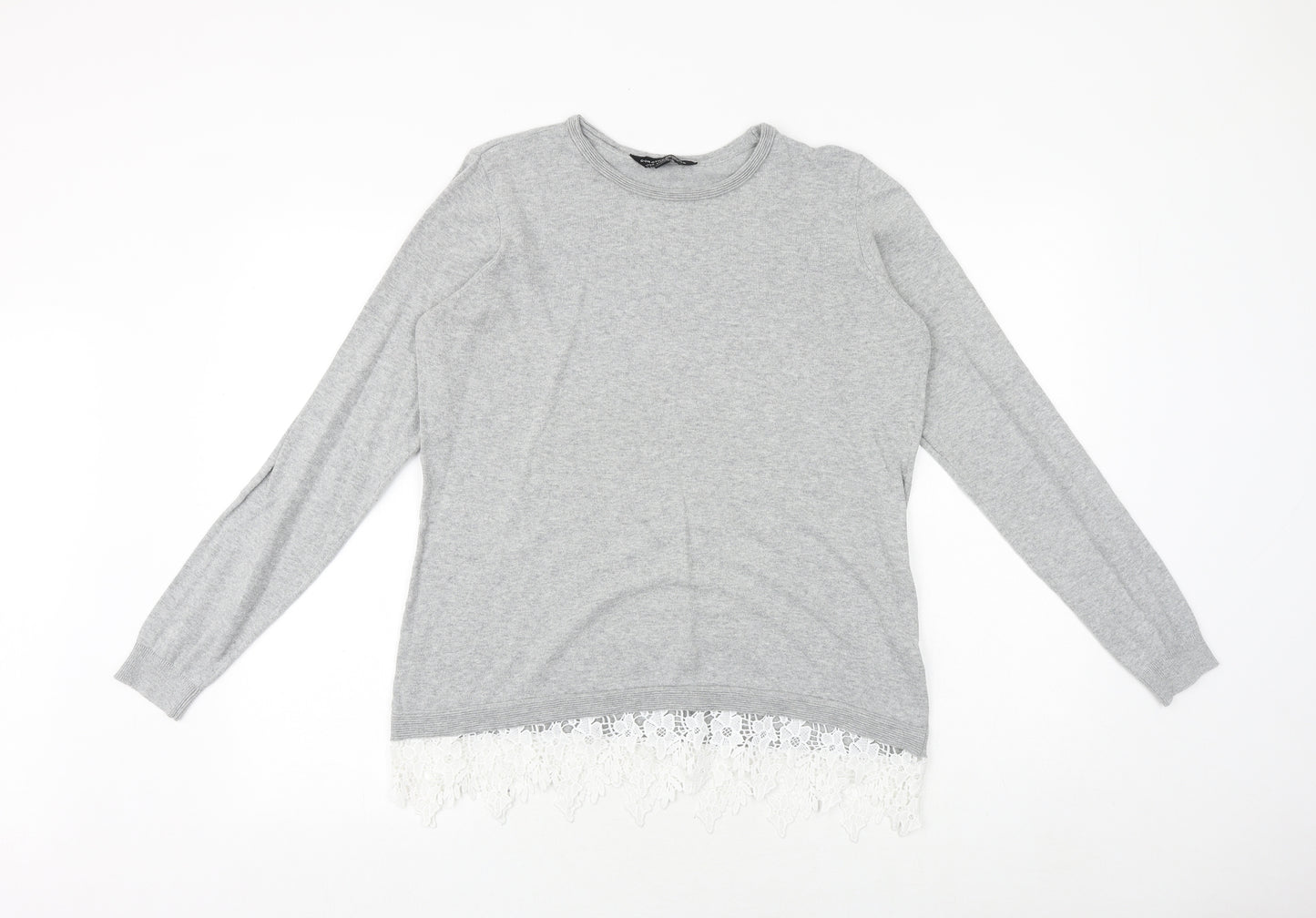 Dorothy Perkins Womens Grey Round Neck Cotton Pullover Jumper Size 14