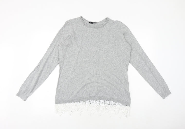 Dorothy Perkins Womens Grey Round Neck Cotton Pullover Jumper Size 14