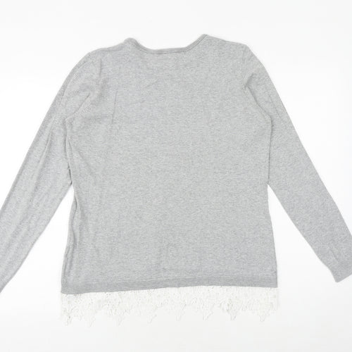 Dorothy Perkins Womens Grey Round Neck Cotton Pullover Jumper Size 14