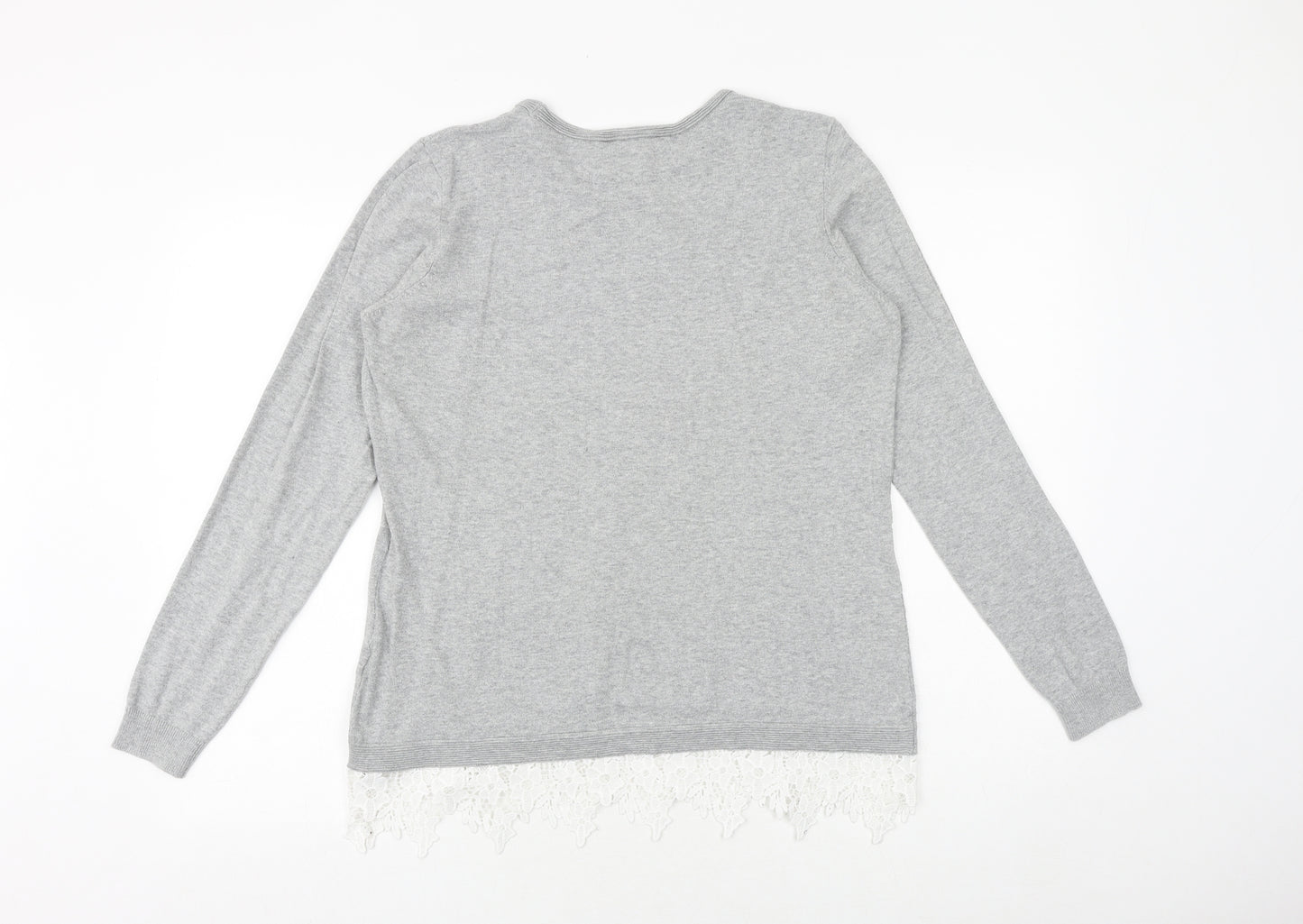 Dorothy Perkins Womens Grey Round Neck Cotton Pullover Jumper Size 14