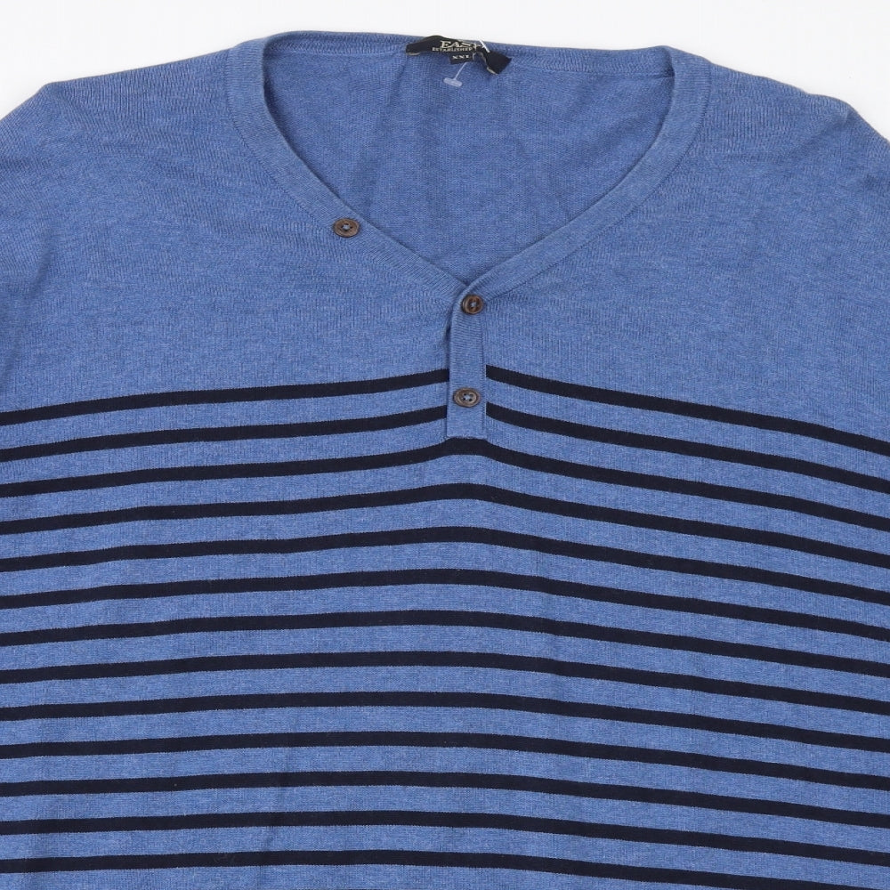 Matalan Mens Blue V-Neck Striped Cotton Pullover Jumper Size L Long Sleeve