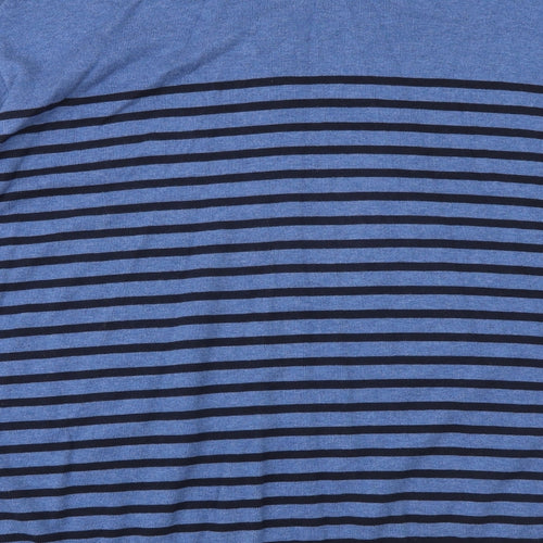 Matalan Mens Blue V-Neck Striped Cotton Pullover Jumper Size L Long Sleeve