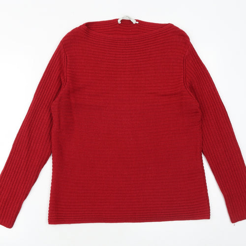 monari Womens Red Boat Neck Herringbone Polyester Pullover Jumper Size 16