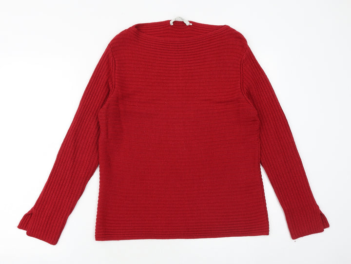 monari Womens Red Boat Neck Herringbone Polyester Pullover Jumper Size 16
