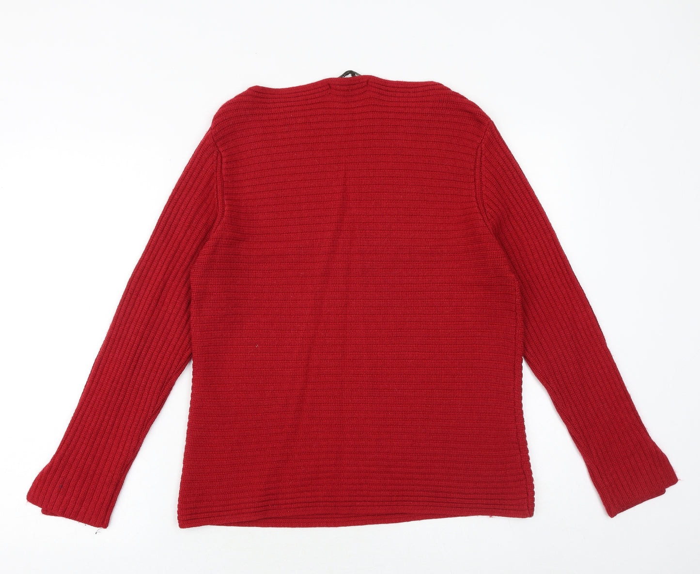 monari Womens Red Boat Neck Herringbone Polyester Pullover Jumper Size 16