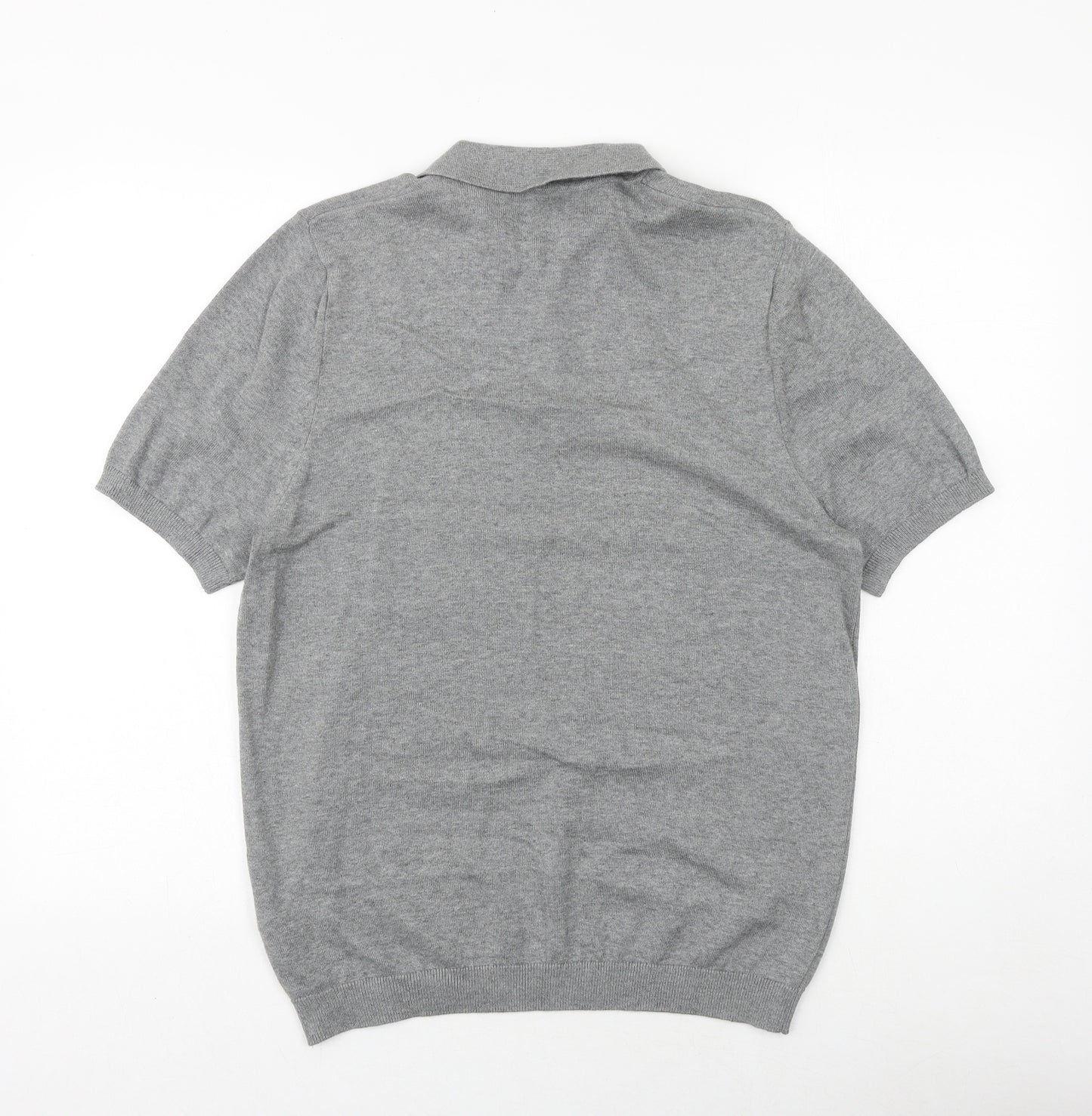 Marks and Spencer Mens Grey Cotton Polo Size M Collared Button