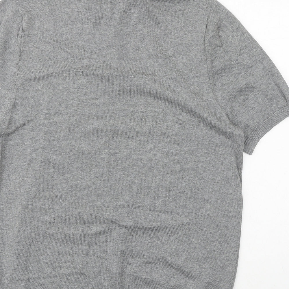 Marks and Spencer Mens Grey Cotton Polo Size M Collared Button