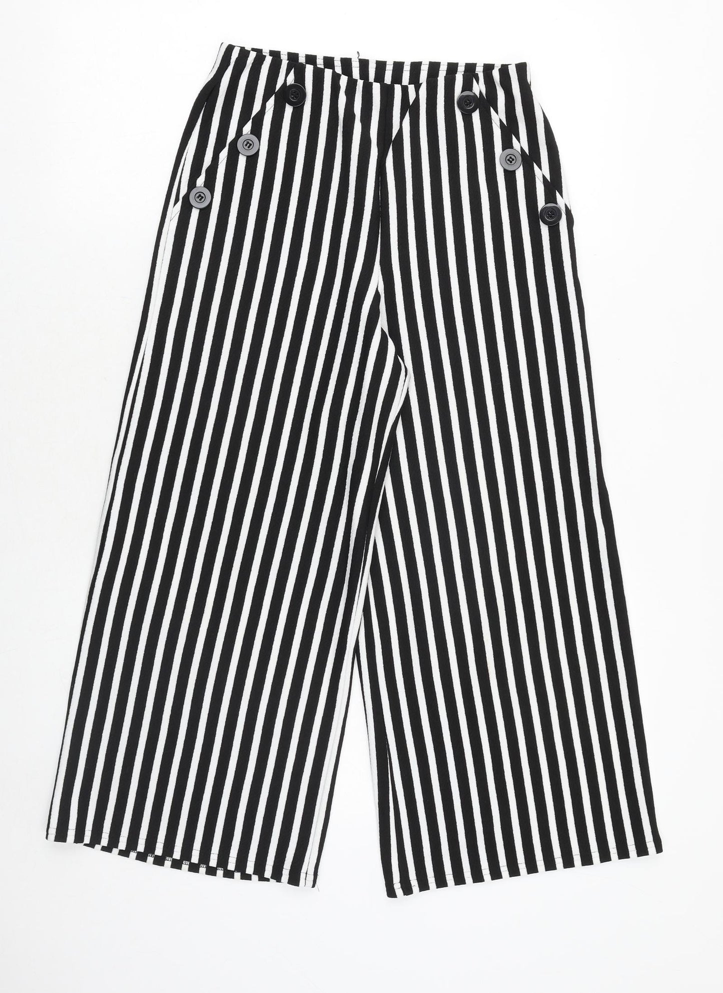 Primark Womens Black Striped Polyester Trousers Size 8 Regular