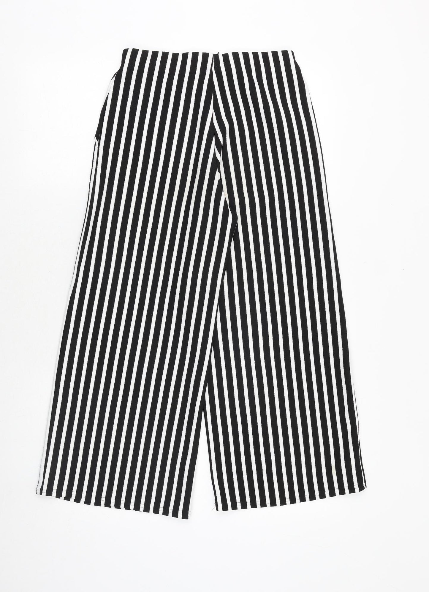 Primark Womens Black Striped Polyester Trousers Size 8 Regular