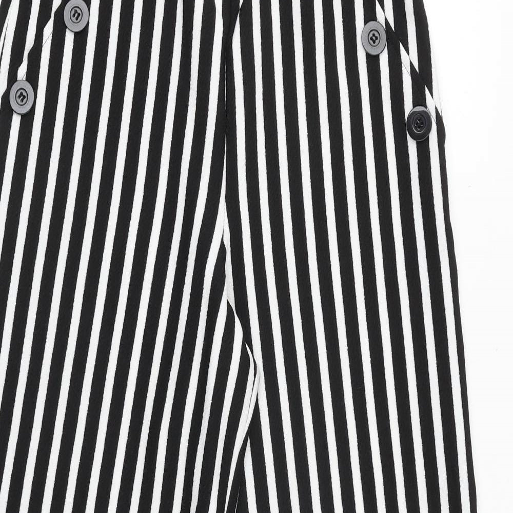 Primark Womens Black Striped Polyester Trousers Size 8 Regular
