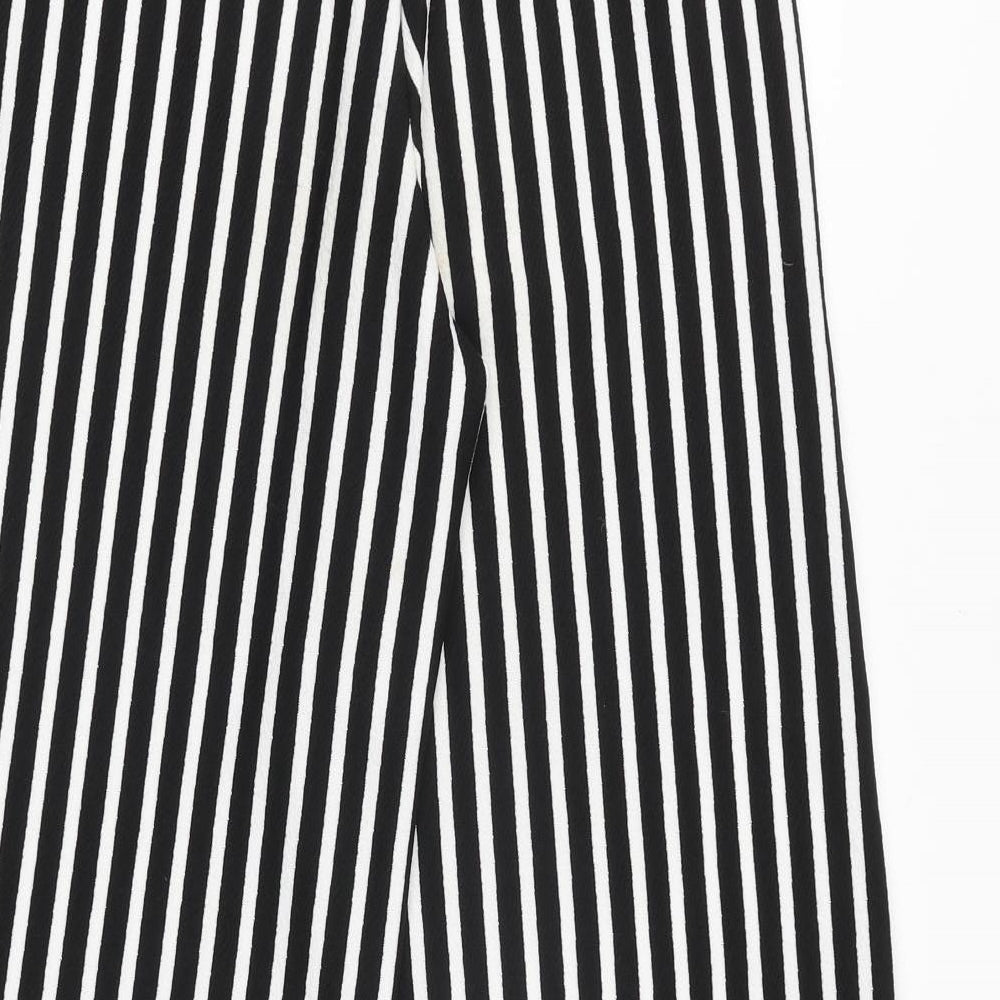 Primark Womens Black Striped Polyester Trousers Size 8 Regular