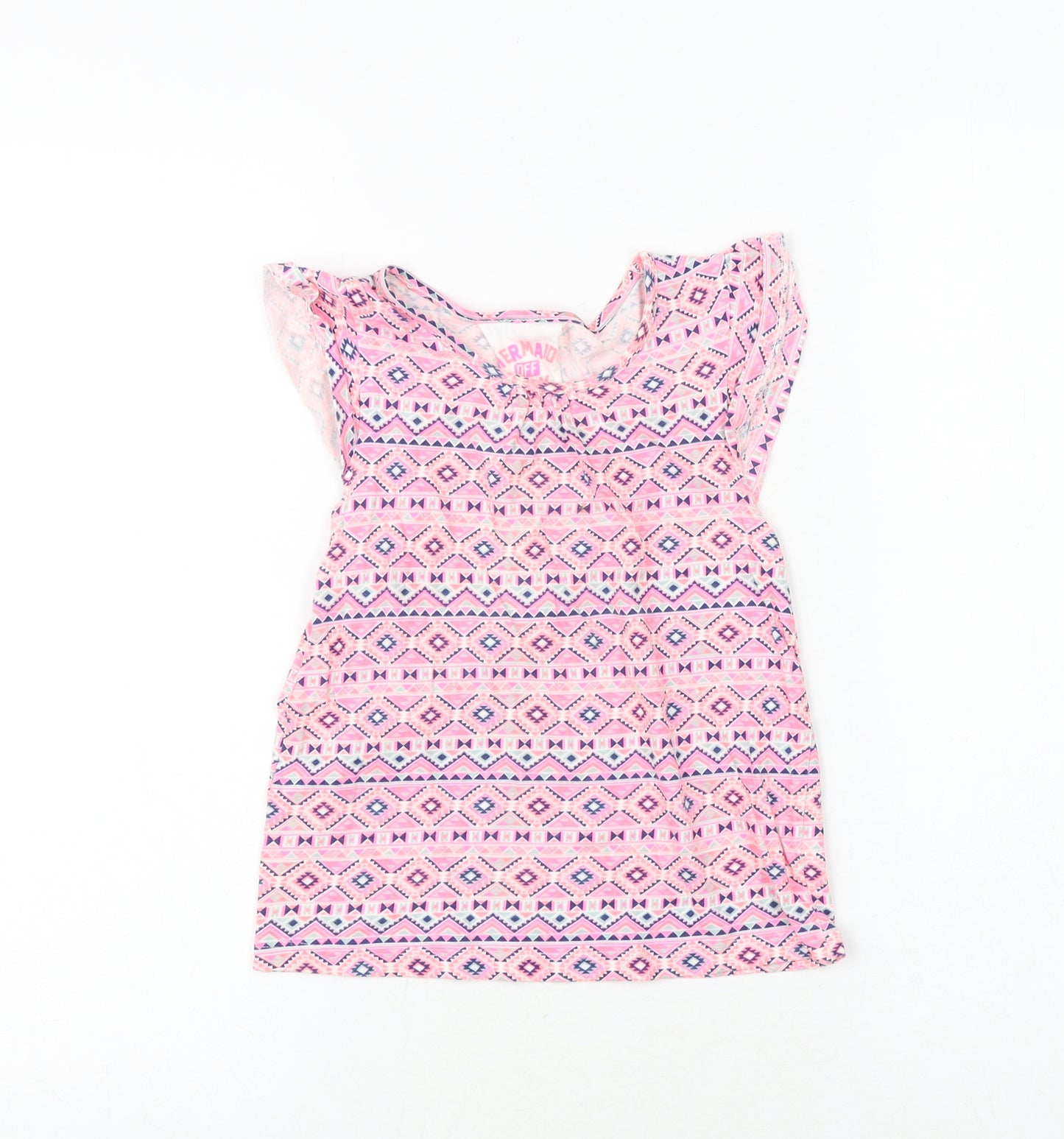 Young Dimension Girls Pink Geometric 100% Cotton Basic T-Shirt Size 7 Years Round Neck Pullover