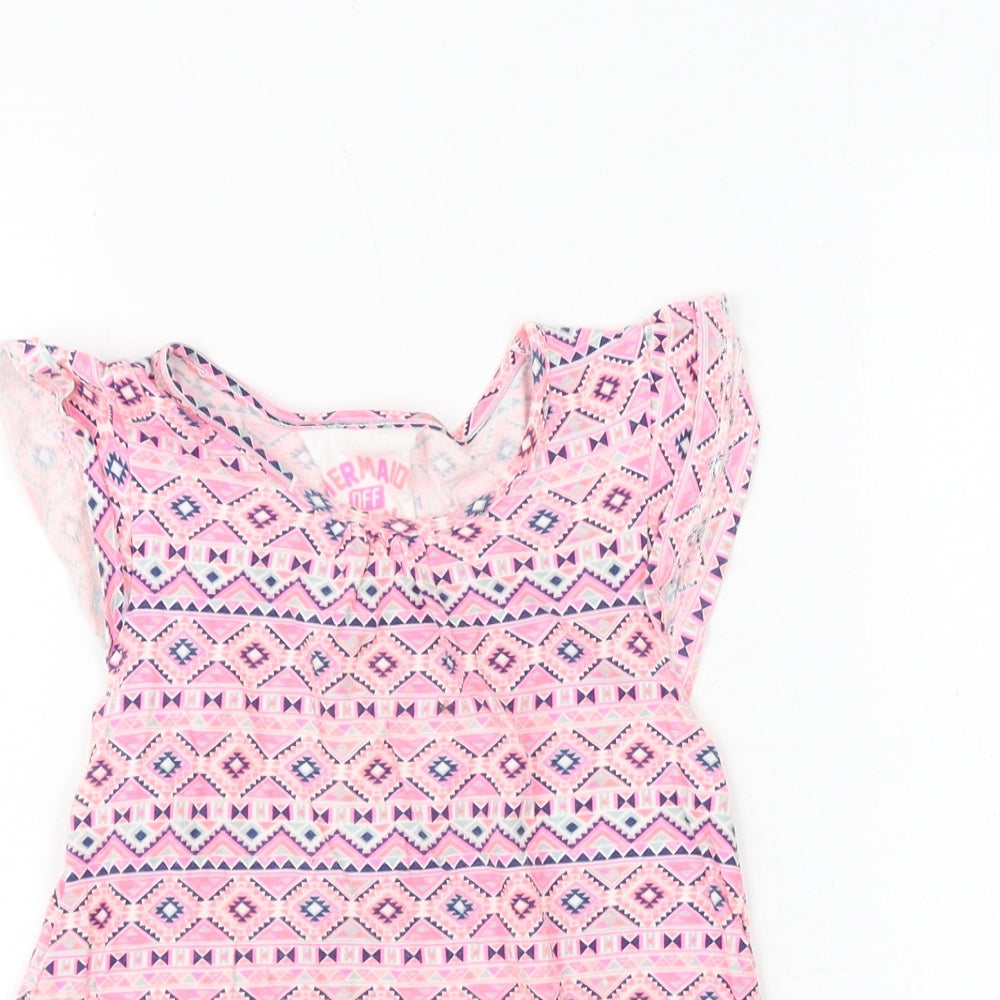 Young Dimension Girls Pink Geometric 100% Cotton Basic T-Shirt Size 7 Years Round Neck Pullover