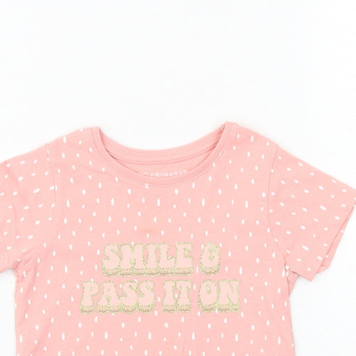 Primark Girls Pink Geometric 100% Cotton Basic T-Shirt Size 2-3 Years Round Neck Pullover - Smile & Pass It On