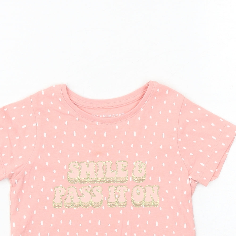 Primark Girls Pink Geometric 100% Cotton Basic T-Shirt Size 2-3 Years Round Neck Pullover - Smile & Pass It On