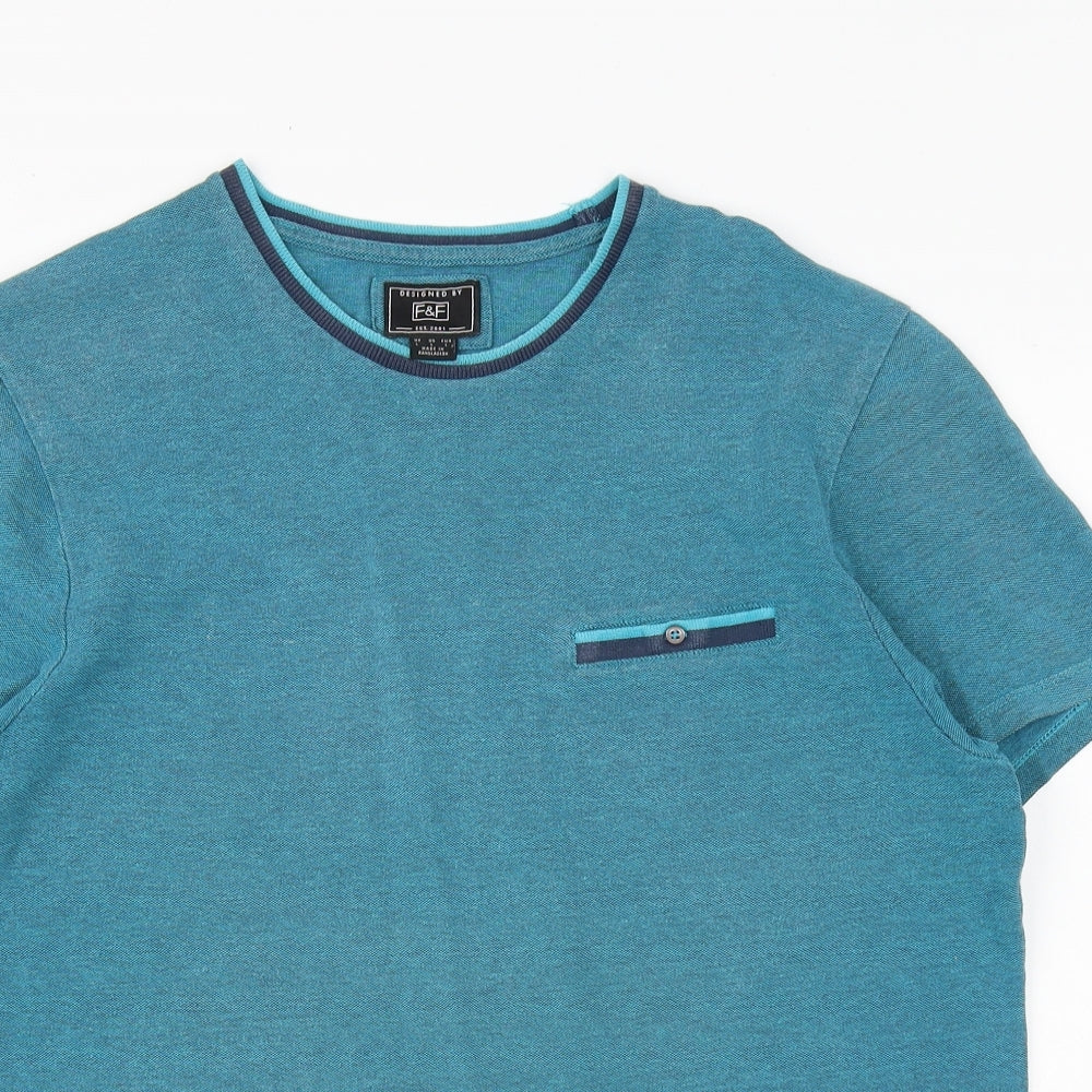 F&F Mens Blue Cotton T-Shirt Size L Round Neck