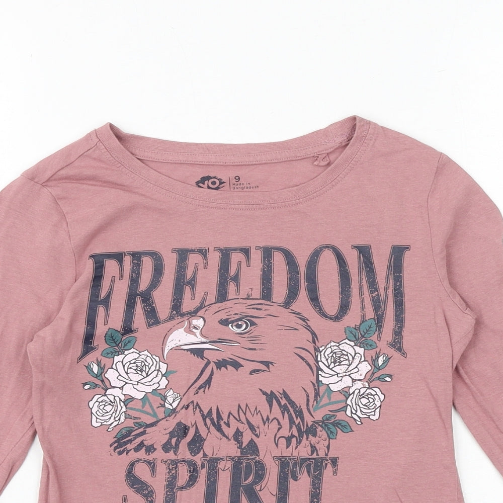 YO Girls Pink 100% Cotton Basic T-Shirt Size 9 Years Round Neck Pullover - Freedom Spirit