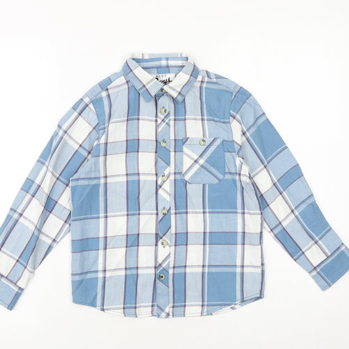 Matalan Boys Blue Plaid 100% Cotton Basic Button-Up Size 6-7 Years Collared Button