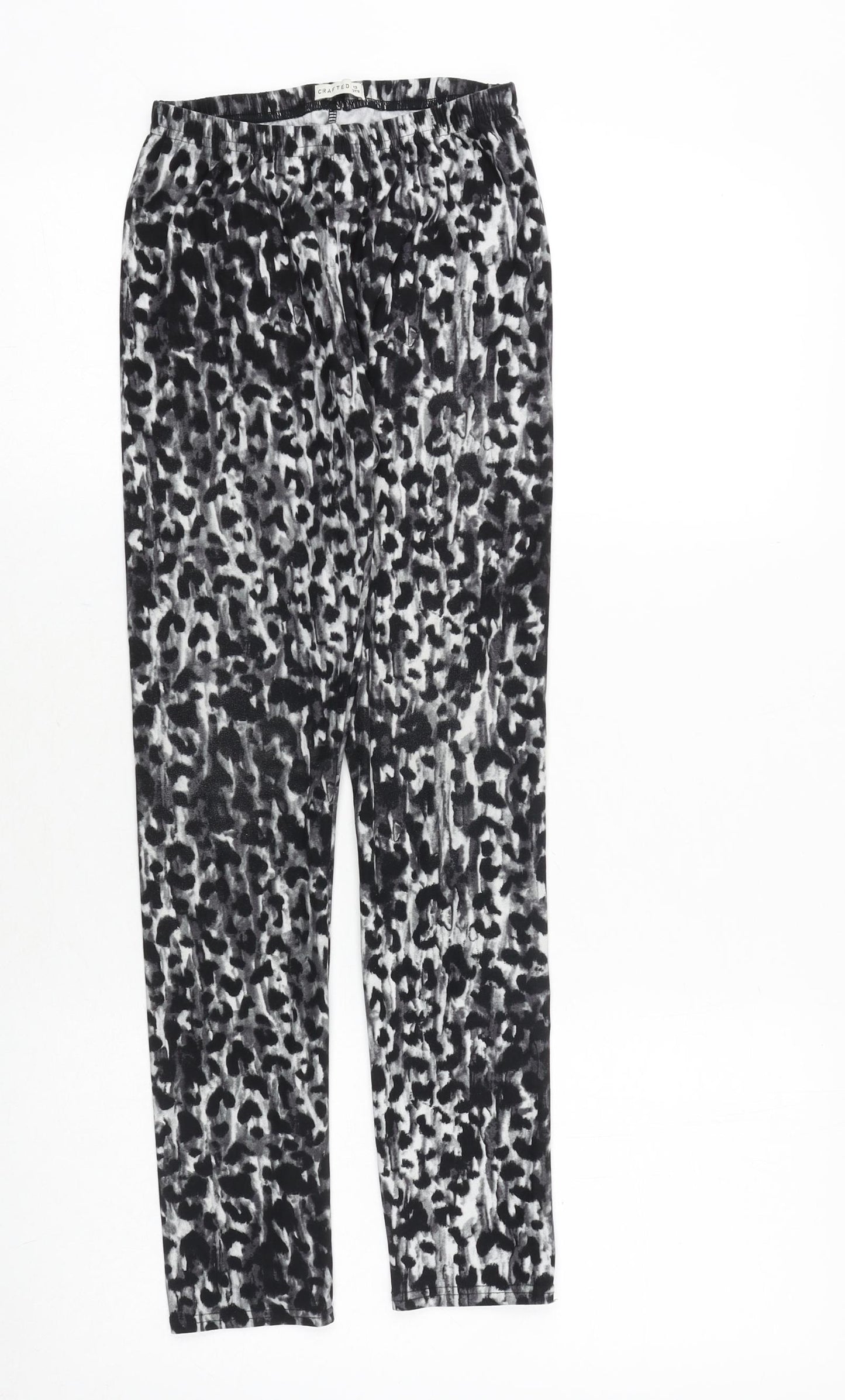 Crafted Girls Black Geometric Polyester Jogger Trousers Size 13 Years Regular Pullover - Leggings