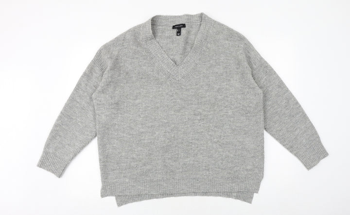 New Look Womens Grey V-Neck Acrylic Pullover Jumper Size L