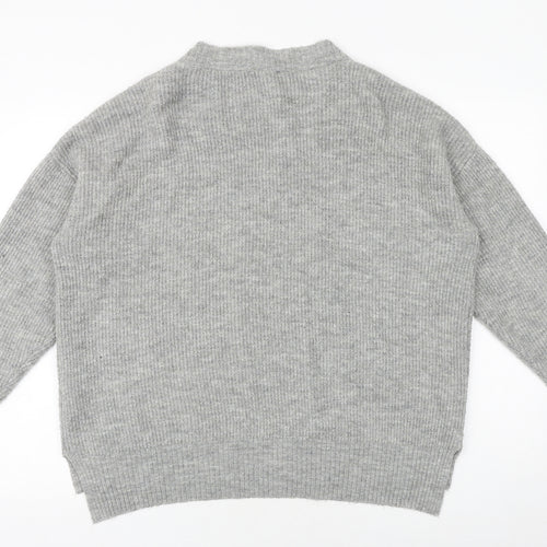 New Look Womens Grey V-Neck Acrylic Pullover Jumper Size L