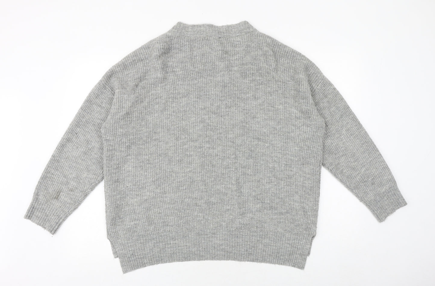 New Look Womens Grey V-Neck Acrylic Pullover Jumper Size L