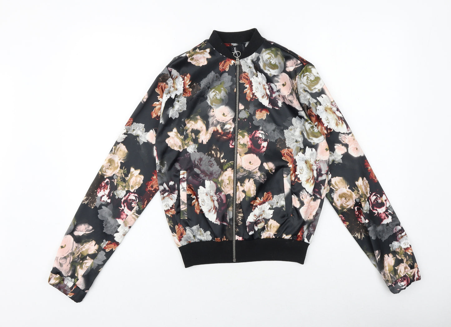 Primark Womens Black Floral Bomber Jacket Jacket Size 8 Zip