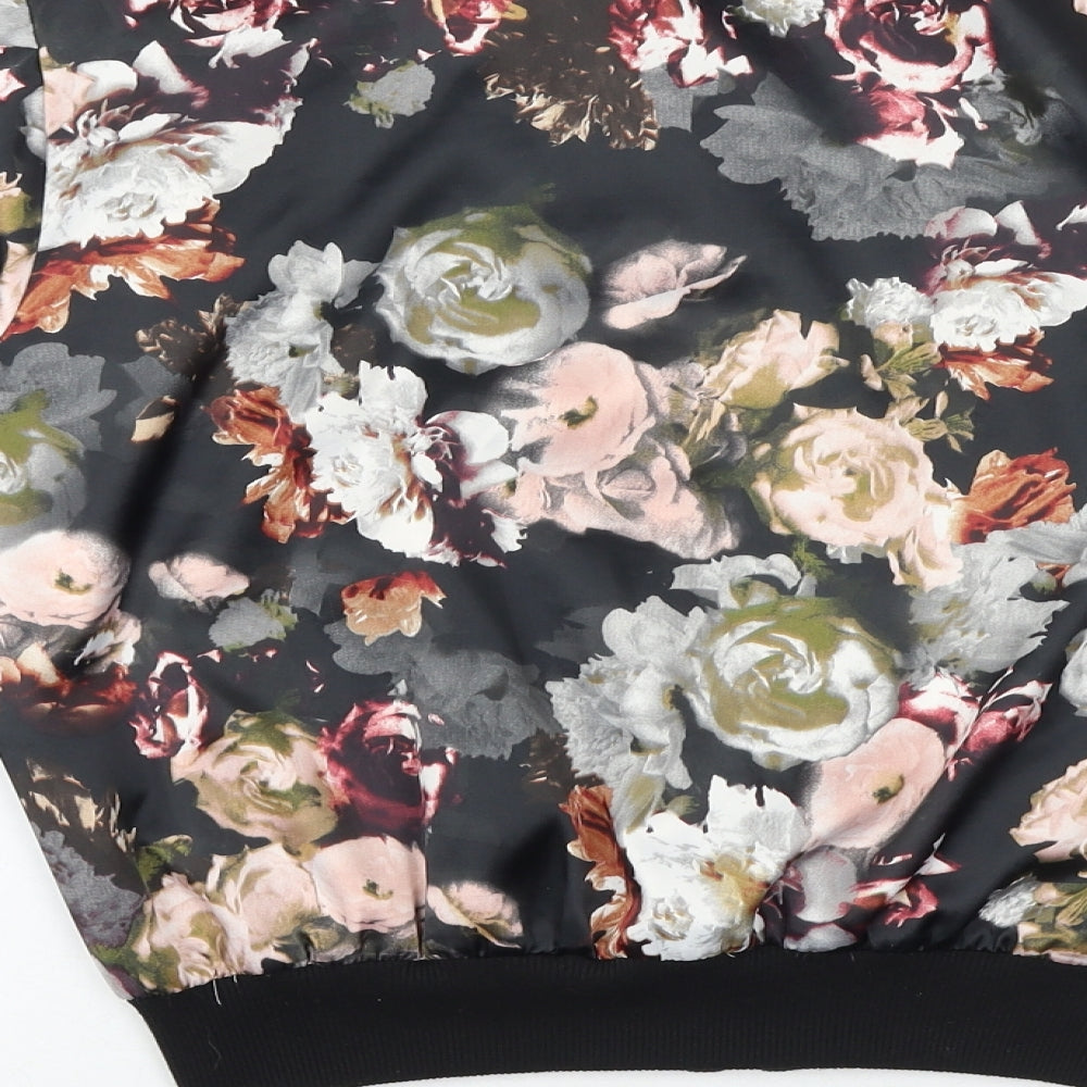 Primark Womens Black Floral Bomber Jacket Jacket Size 8 Zip