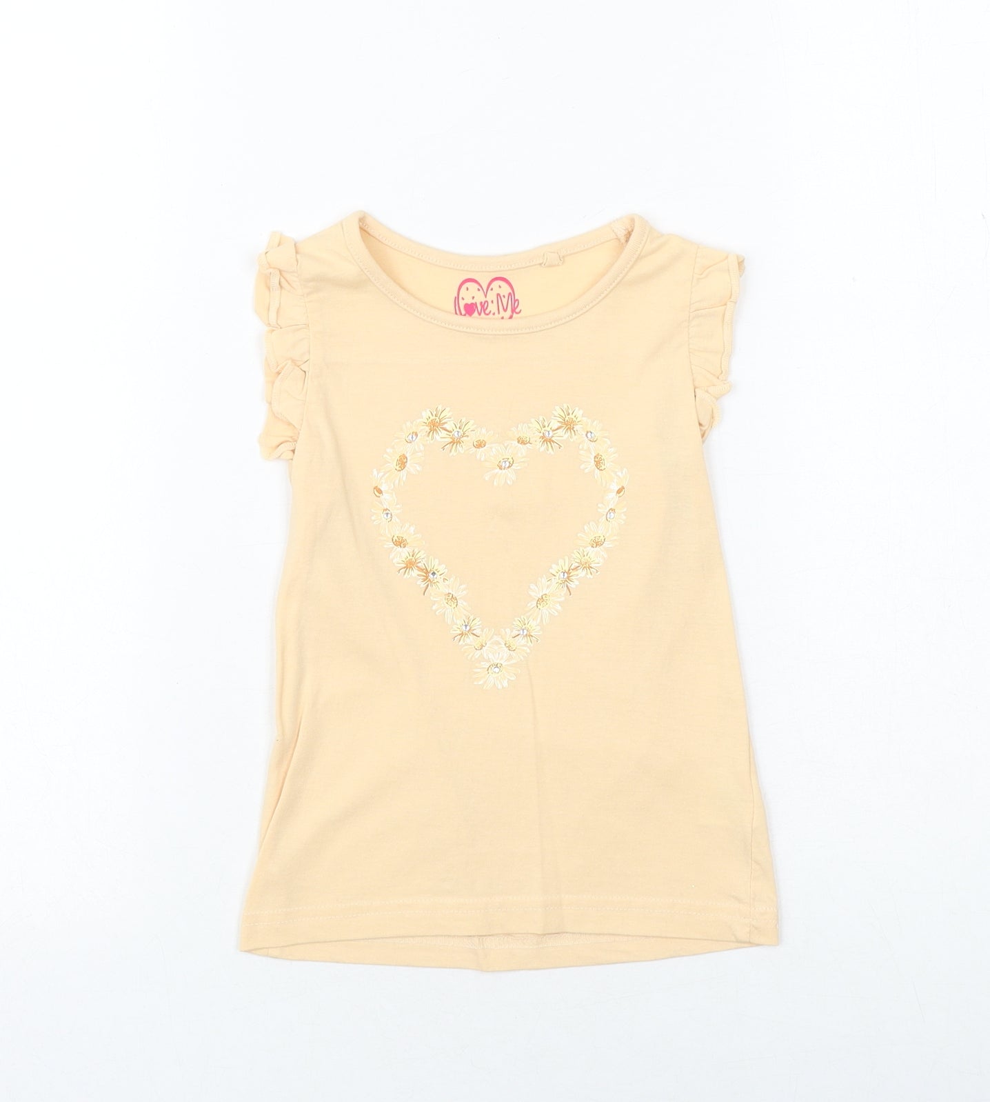 Love Me Girls Orange 100% Cotton Basic T-Shirt Size 3-4 Years Round Neck Pullover - Heart