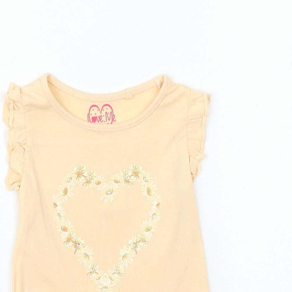 Love Me Girls Orange 100% Cotton Basic T-Shirt Size 3-4 Years Round Neck Pullover - Heart