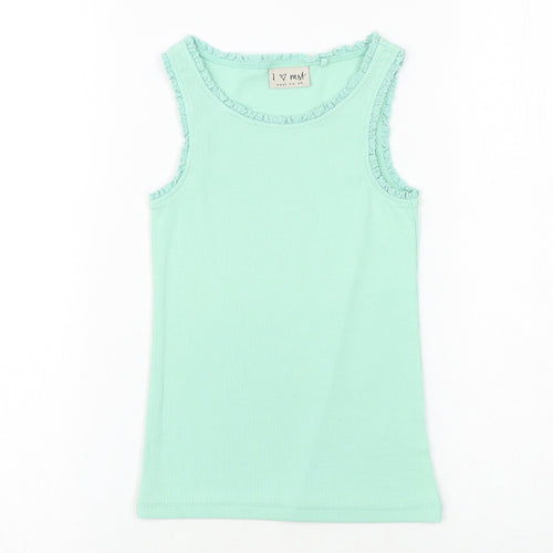NEXT Girls Green Cotton Basic Tank Size 6 Years Round Neck Pullover