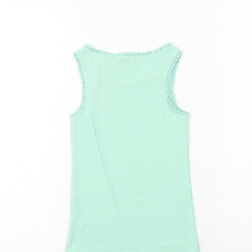 NEXT Girls Green Cotton Basic Tank Size 6 Years Round Neck Pullover