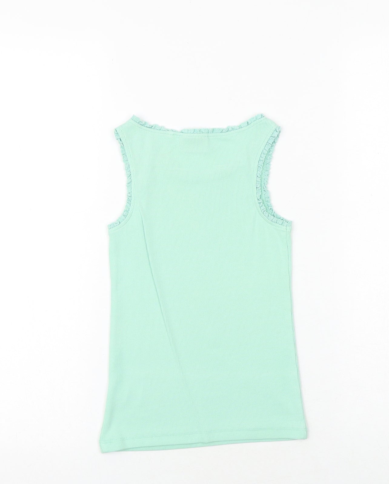 NEXT Girls Green Cotton Basic Tank Size 6 Years Round Neck Pullover