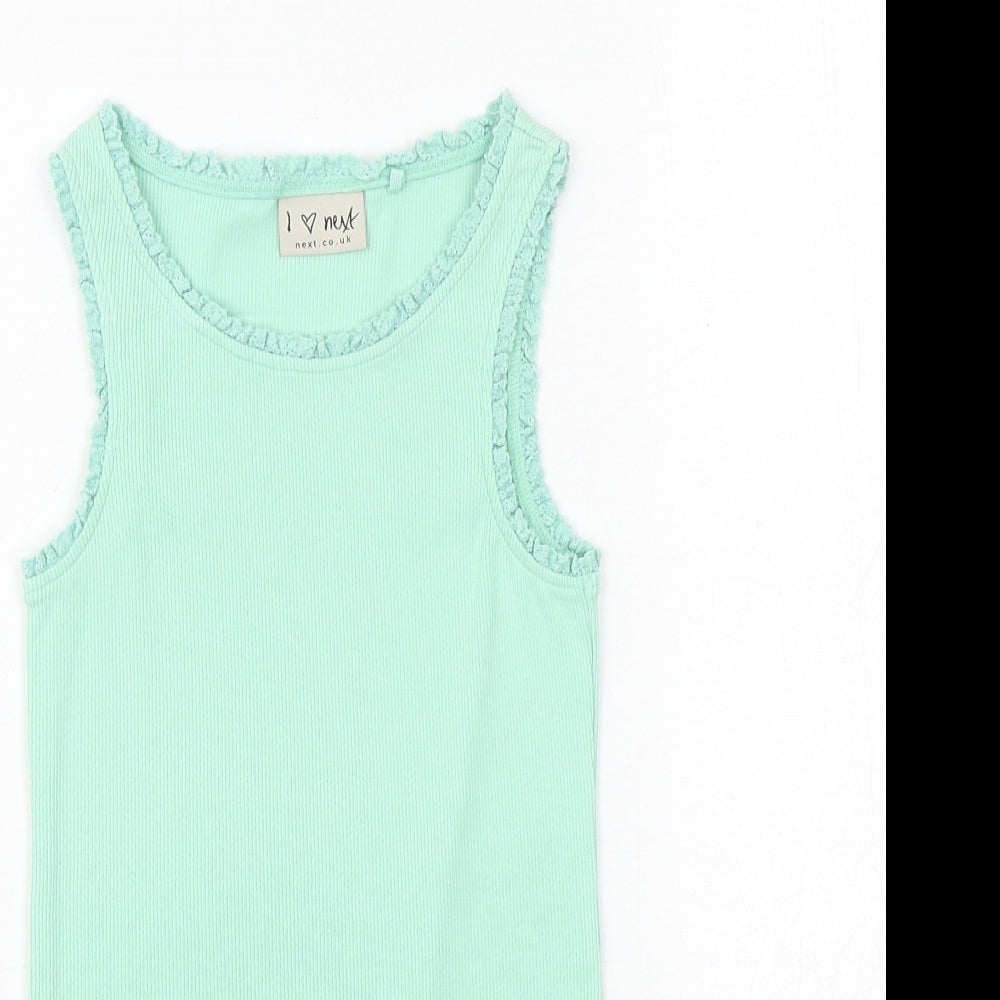 NEXT Girls Green Cotton Basic Tank Size 6 Years Round Neck Pullover
