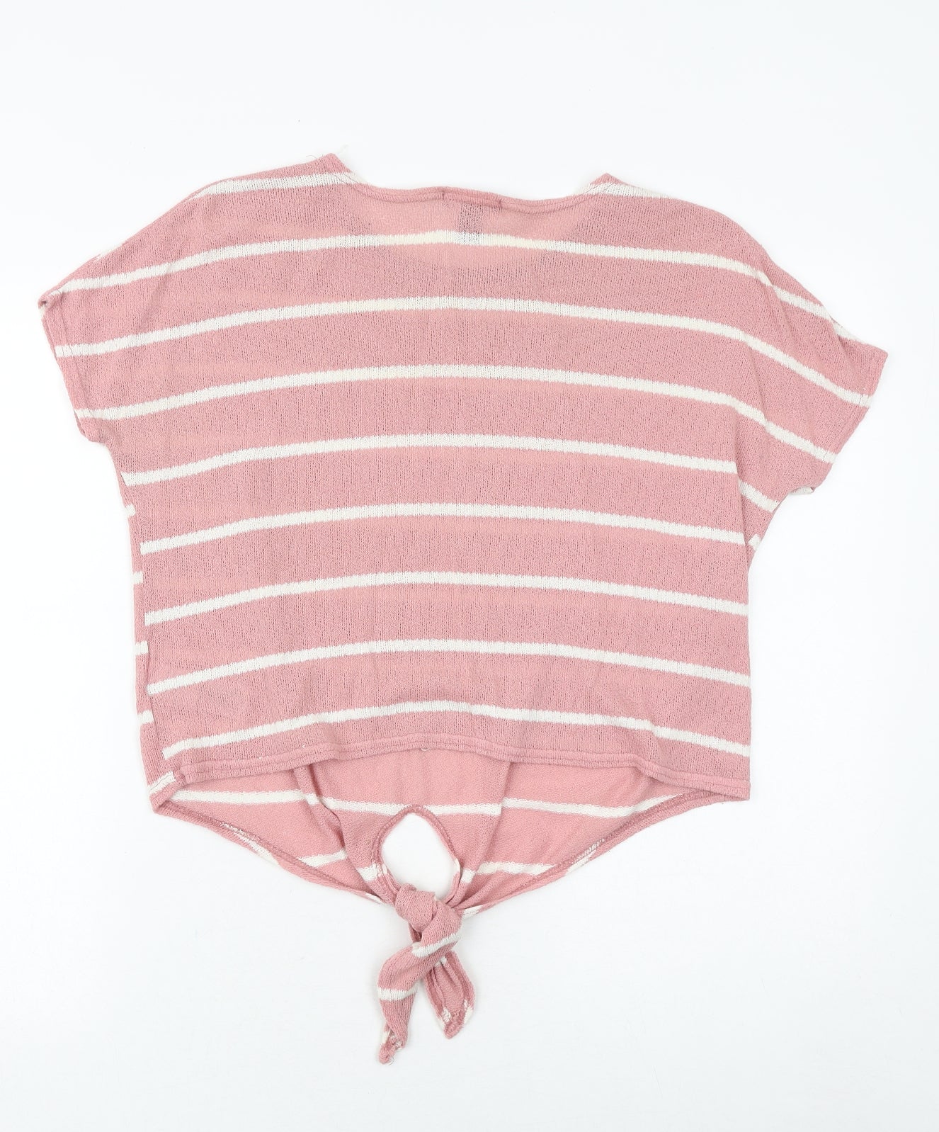 New Look Womens Pink Striped Viscose Basic T-Shirt Size 12 Round Neck