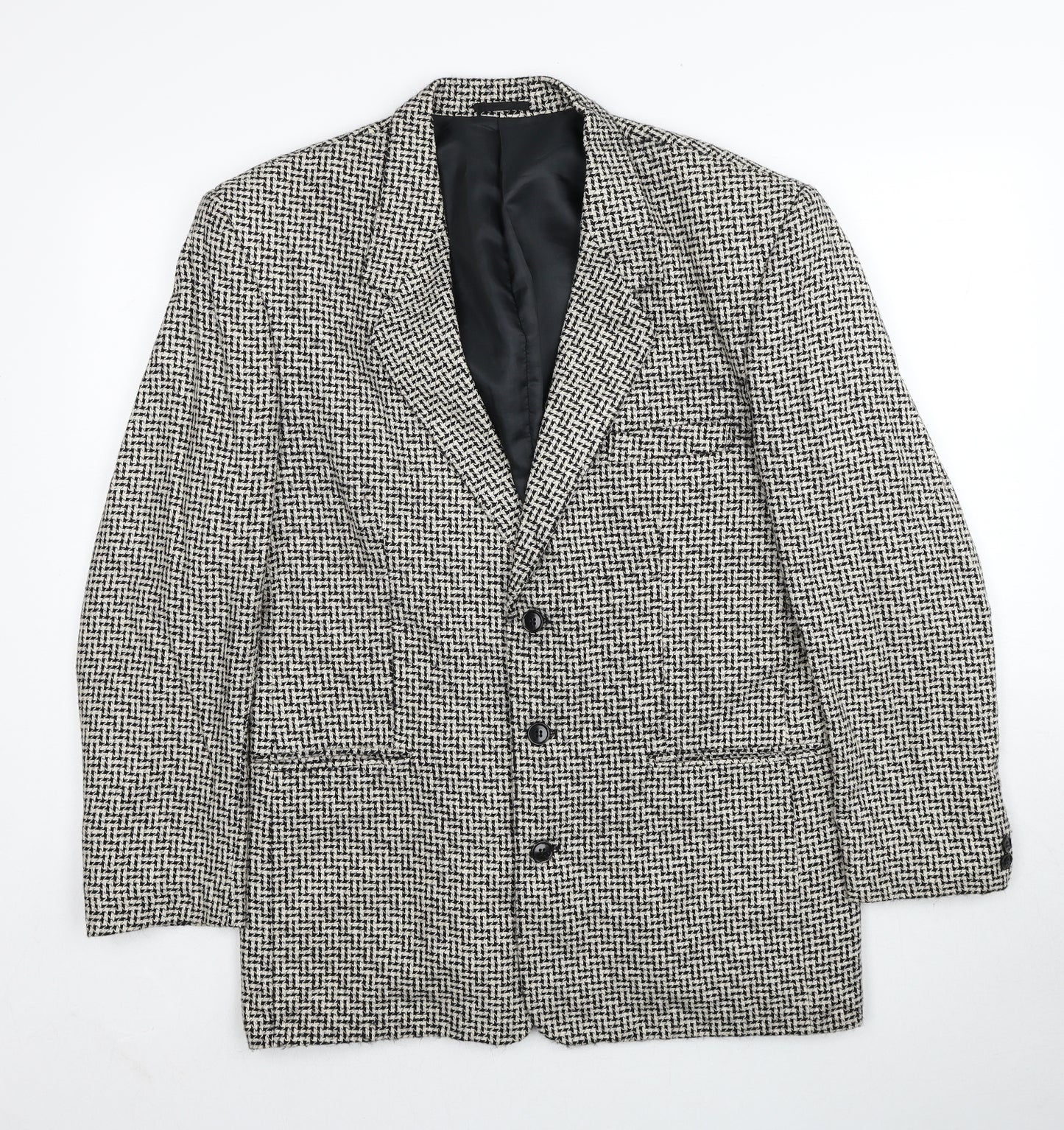 Preworn Mens Ivory Geometric Silk Jacket Blazer Size 40 Regular