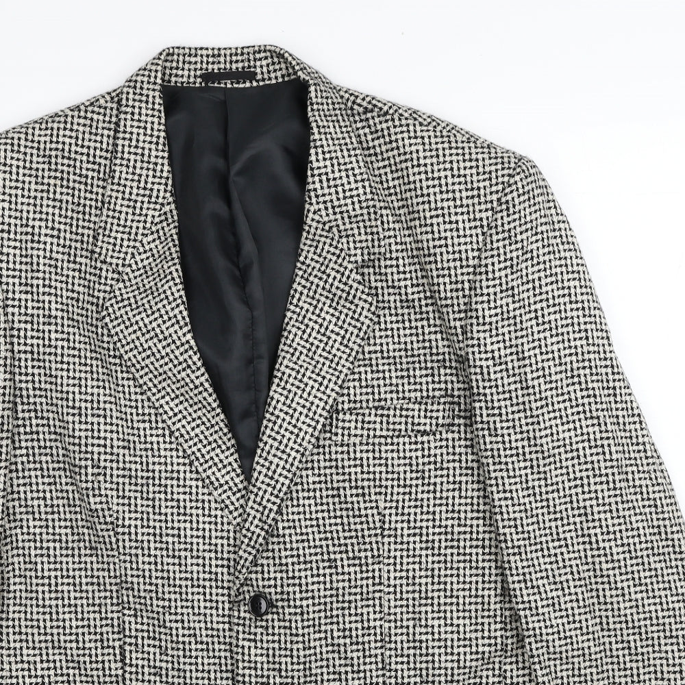 Preworn Mens Ivory Geometric Silk Jacket Blazer Size 40 Regular