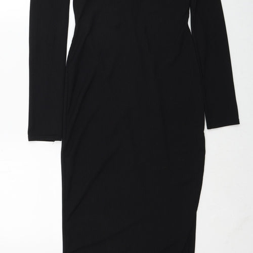 PRETTYLITTLETHING Womens Black Polyester Shift Size 8 V-Neck Pullover