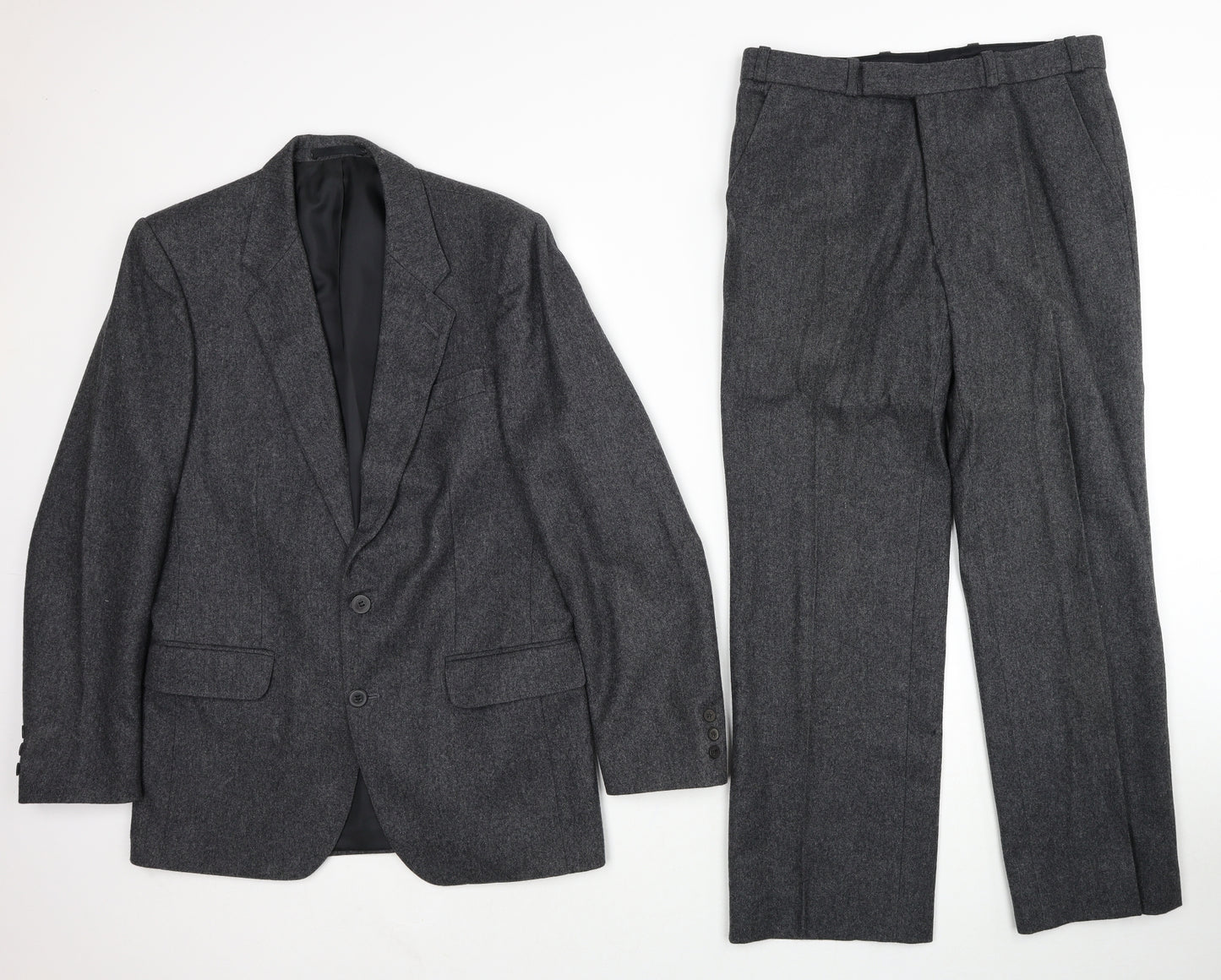 Preworn Mens Grey Polyester 2 Piece Suit Size 38 Regular