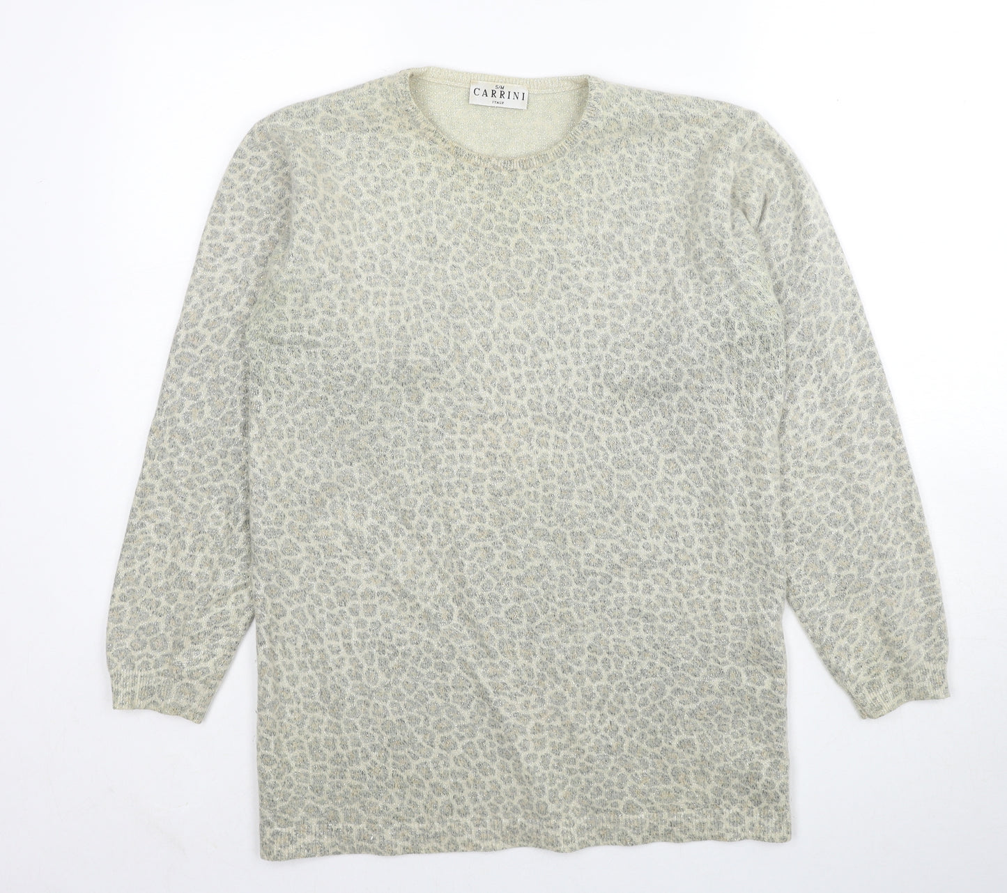 Carrini Womens Beige Round Neck Animal Print Polyester Pullover Jumper Size S - Size S/M Leopard Print