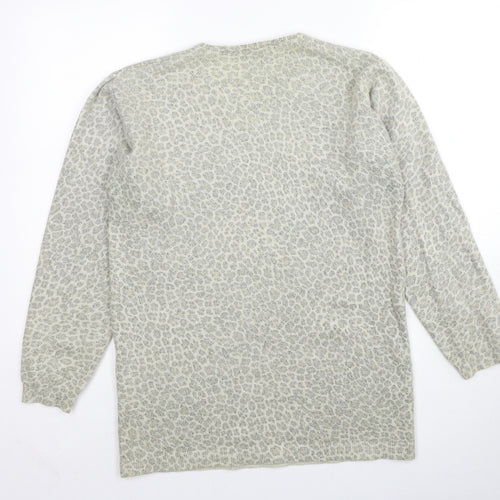 Carrini Womens Beige Round Neck Animal Print Polyester Pullover Jumper Size S - Size S/M Leopard Print