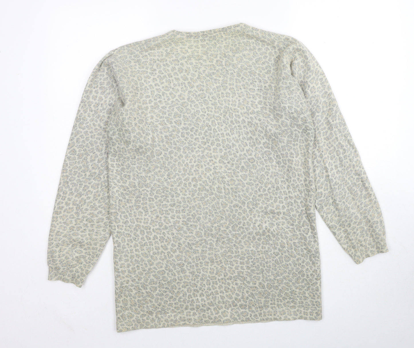 Carrini Womens Beige Round Neck Animal Print Polyester Pullover Jumper Size S - Size S/M Leopard Print