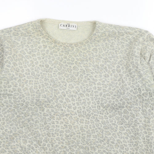 Carrini Womens Beige Round Neck Animal Print Polyester Pullover Jumper Size S - Size S/M Leopard Print